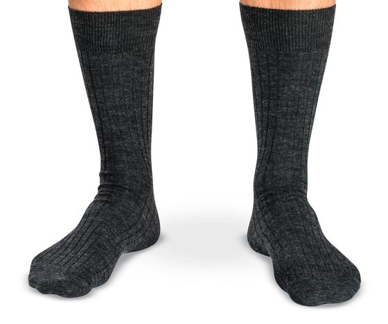 Mid-Calf Merino Wool Socks - Solid, Ribbed, Charcoal